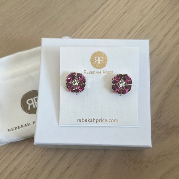 REBEKAH PRICE Fuschia and Crystal Clear Swarovski in Gold Earrings - Picture 2 of 6